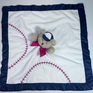Bearington Baby Collection Baseball Bear Plush & Satin Lovey Security Blanket